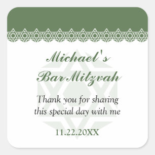 Scalloped Olive Star of David Bar-Bat Mitzvah Square Sticker