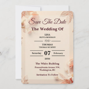 Scalloped Peach Pastel Wedding Save The Date