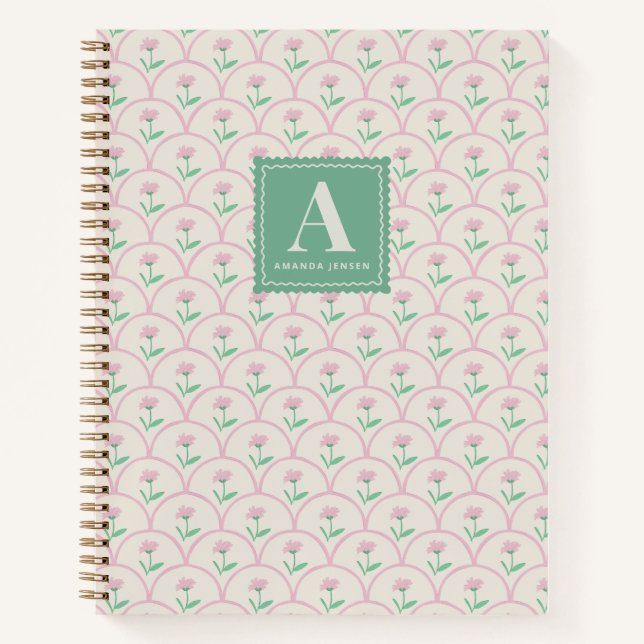 Scalloped Pink Floral Personalized  Notebook (Front)