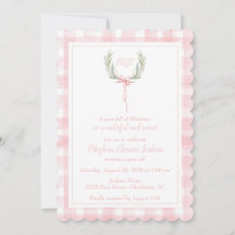 Scalloped Pink Gingham Laurel Crest Monogram