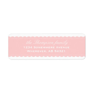 Scalloped ribbon lace pink return address label