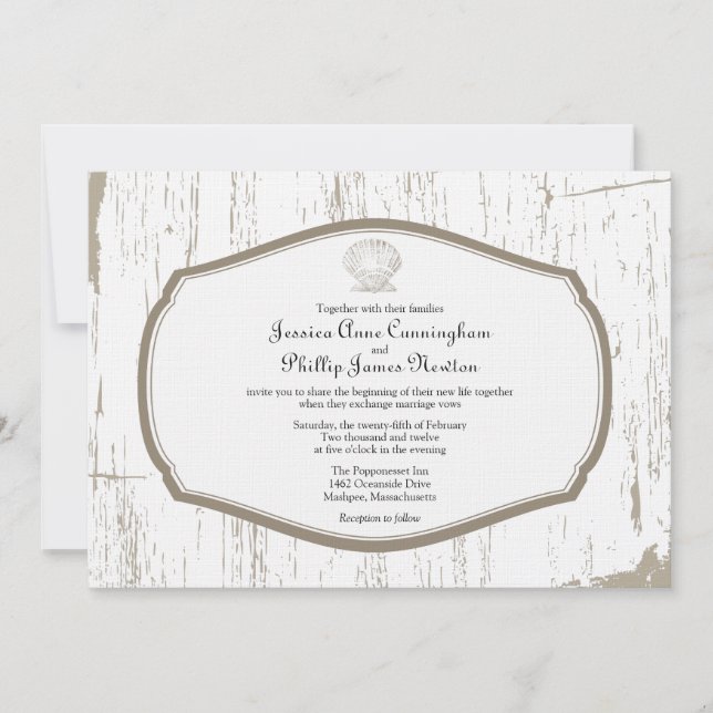 Scalloped Shell Rustic Beach Wedding Invitation (Front)