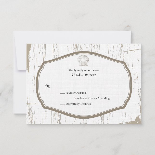 Scalloped Shell Rustic Beach Wedding RSVP (Front)