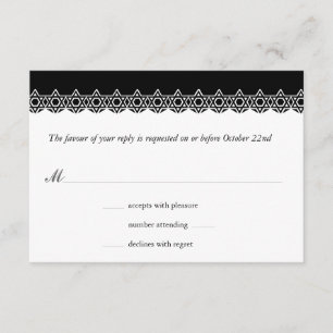 Scalloped Star of David Black Bar Mitzvah Reply RSVP Card
