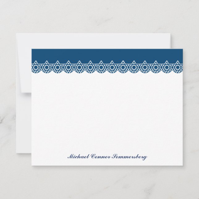 Scalloped Star of David Blue Thank You Note Card (Front)