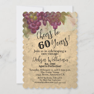 Scalloped Vineyard Watercolor Cheers to 60 Years Invitation