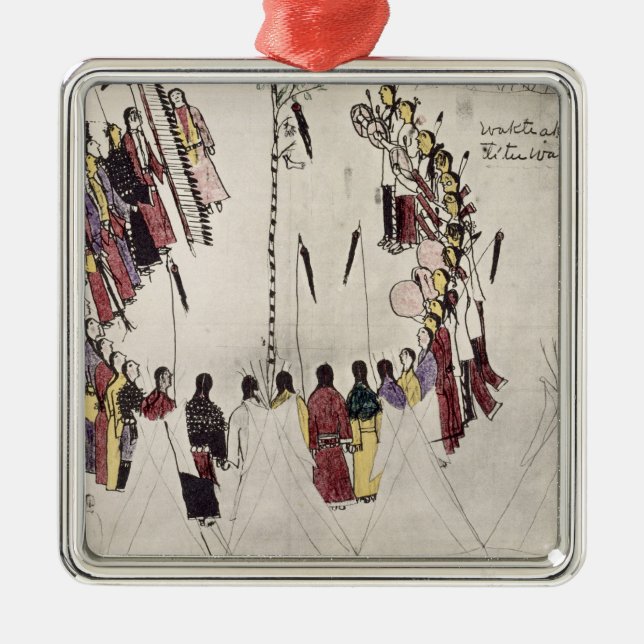 Scalp dance or victory dance (ink on paper) metal ornament (Front)