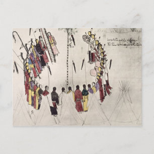 Scalp dance or victory dance (ink on paper) postcard