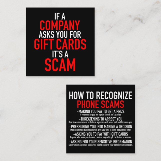 Scam carte cadeau - Prévention des fraudes (Devant / Derrière)