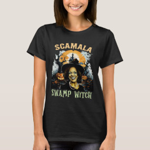 Scamala Kamala Harris Unmasked Swamp Witch Hallowe T-Shirt