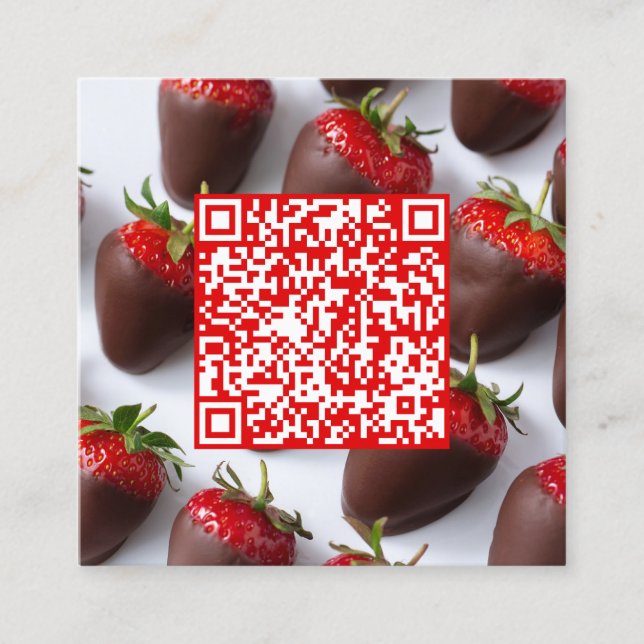 Scan Code Chocolate Strawberries Square Business Card (Front)