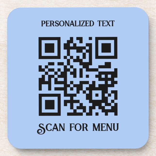 Scan for Menu QRcode with personalization LBlue BG Coaster (Front)