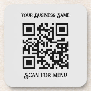 Scan for Menu QRcode with personalization LGrey BG Coaster