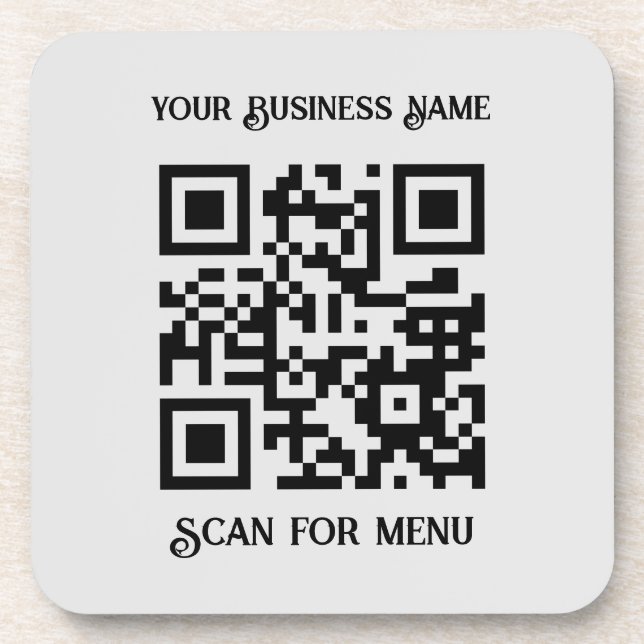 Scan for Menu QRcode with personalization LGrey BG Coaster (Front)