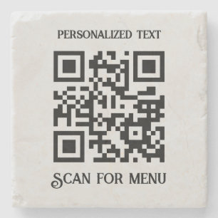 Scan for Menu QRcode with personalization LGrey BG Stone Coaster