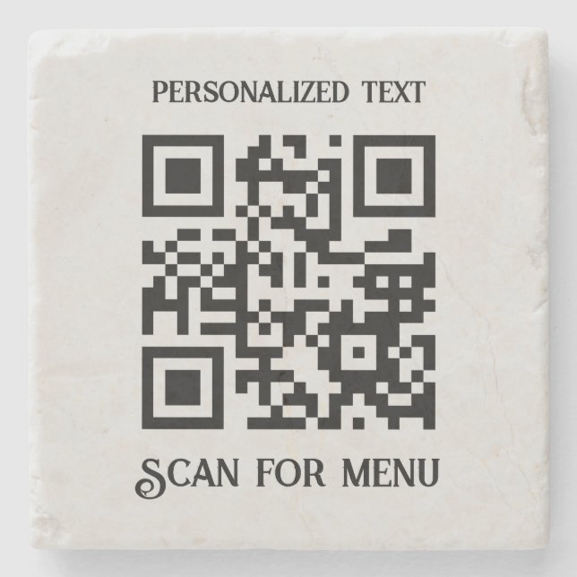 Scan for Menu QRcode with personalization LGrey BG Stone Coaster (Front)