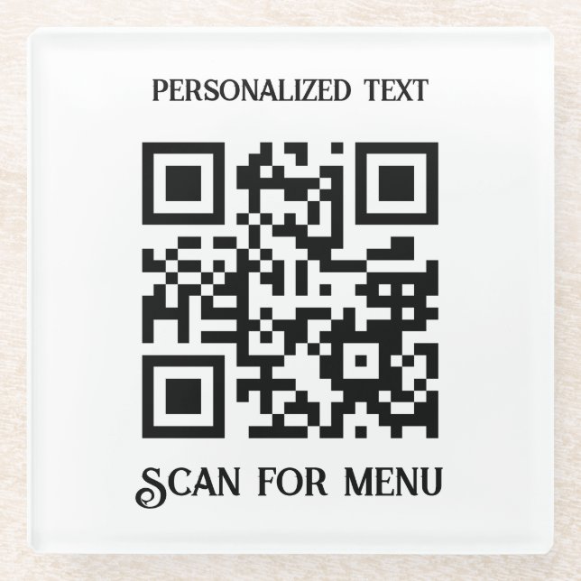 Scan for Menu QRcode with personalization No BG Glass Coaster (Front)