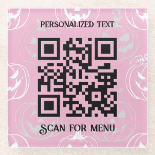 Scan for Menu QRcode with personalized pk LPink BG Glass Coaster
