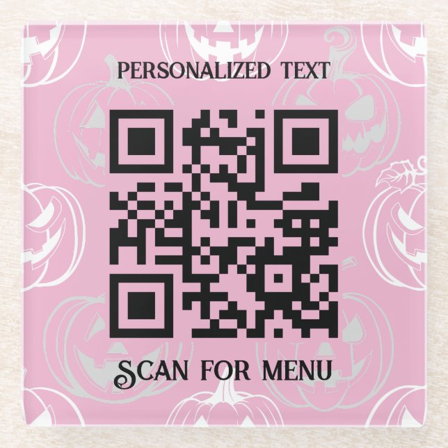 Scan for Menu QRcode with personalized pk LPink BG Glass Coaster (Front)