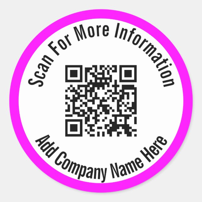 Scan For More Information Magenta White QR Code Classic Round Sticker (Front)