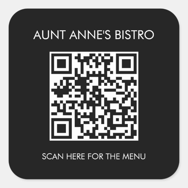 Scan For Order Menu QR Code Café Restaurant Coffee Square Sticker (Front)