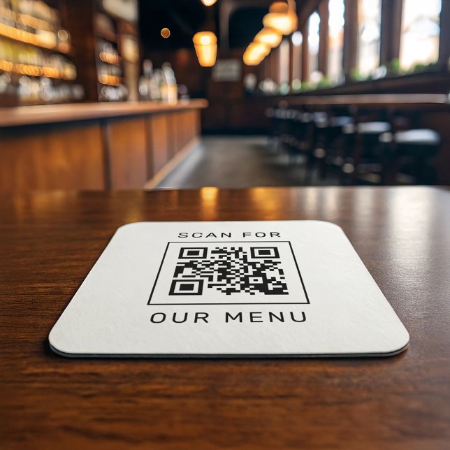 Scan For Our Menu Custom QR Code and Logo Square Paper Coaster (Creator Uploaded)