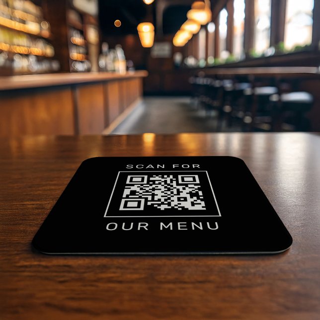 Scan For Our Menu Custom QR Code and Logo Square Paper Coaster (Creator Uploaded)