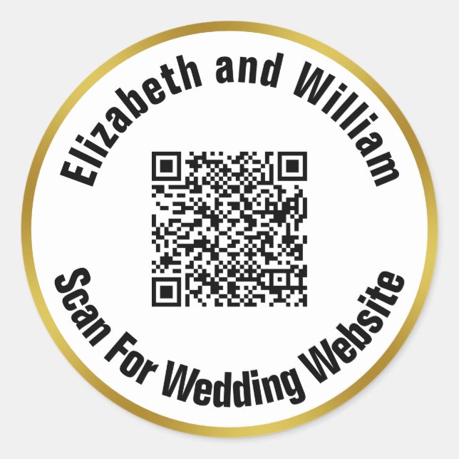 Scan For Our Wedding Website Qr Code Bride Groom Classic Round Sticker (Front)