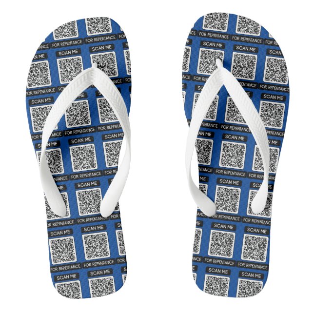 Scan Me For Repentance QR Code DB All-Over Flip Flops (Footbed)