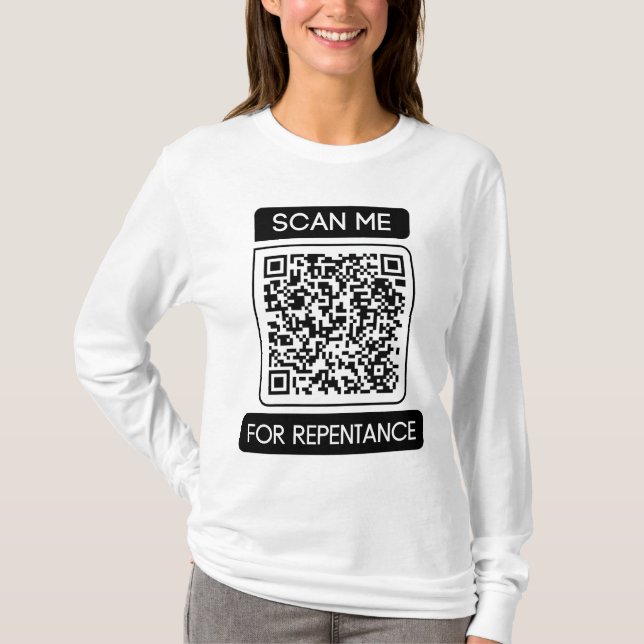 Scan Me For Repentance QR Code Long Sleeve Woman's T-Shirt (Front)