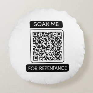Scan Me For Repentance QR Code Round Pillow