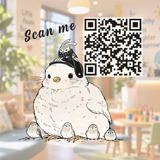 Scan me QR Code Cute Bird Family Pediatrics Daycar Window Cling