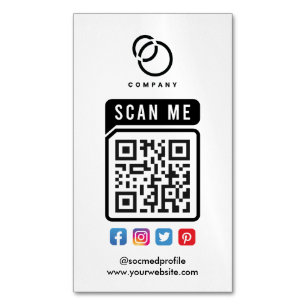 Scan ME QR Code Social Media Logo Modern Simple Magnetic Business Card