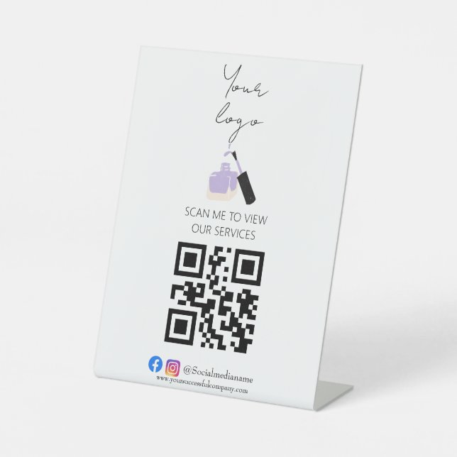 Scan me QR code stand up sign for salon price list (Front)