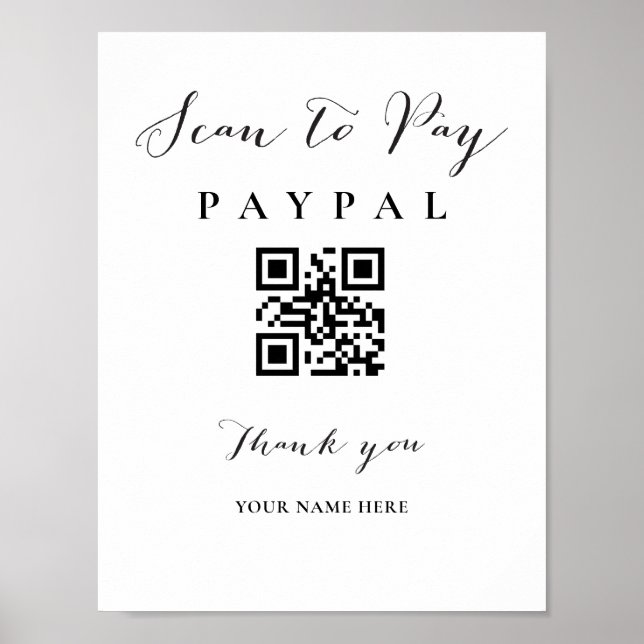 Scan Pay QR Code Sign Wedding Bar Valet Business (Front)