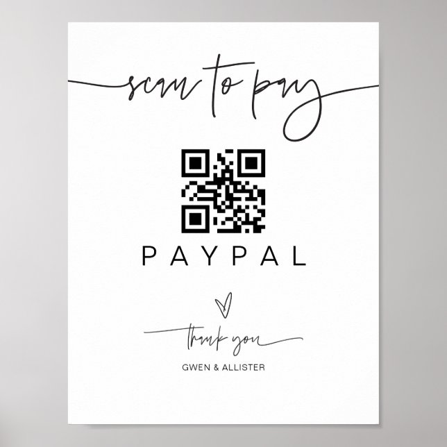 Scan Pay QR Code Sign Wedding Bar Valet Business (Front)