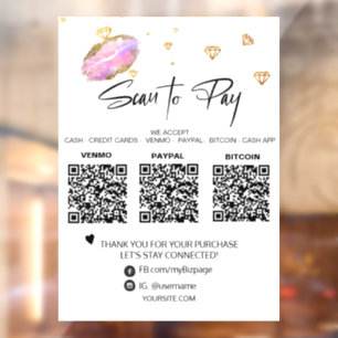 *~* Scan QR  3 PAYMENT LIPS DIAMOND Window Cling