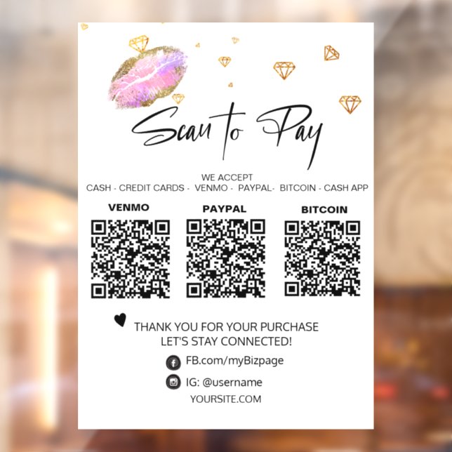 *~* Scan QR  3 PAYMENT LIPS DIAMOND Window Cling (Sheet 2)