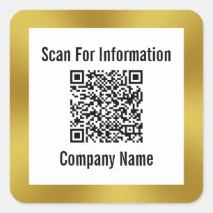 Scan QR Code Company Name Gold and White Template Square Sticker
