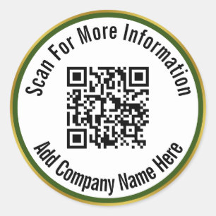 Scan QR Code For Info Dark Green White and Gold Classic Round Sticker