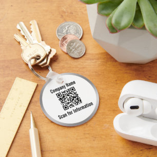 Scan QR Code For More Information Silver & White Keychain