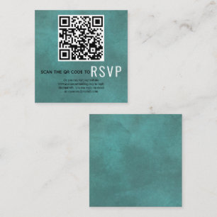 Scan QR code online RSVP stained teal blue wedding Enclosure Card