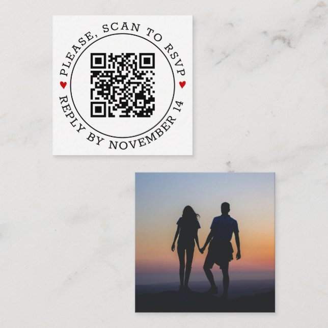Scan QR code RSVP photo black and white wedding En Enclosure Card (Front/Back)