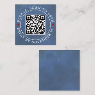 Scan QR code RSVP stained blue and hearts wedding Enclosure Card