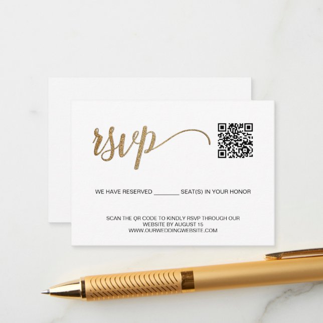 SCAN QR code Simple Gold RSVP with reserved seats Enclosure Card (Front/Back In Situ)