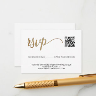 SCAN QR code Simple Gold RSVP with reserved seats Enclosure Card