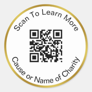 Scan QR Code To Learn More Cause Charity Gold Classic Round Sticker