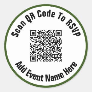 Scan QR Code To RSVP Event Black White and Green Classic Round Sticker