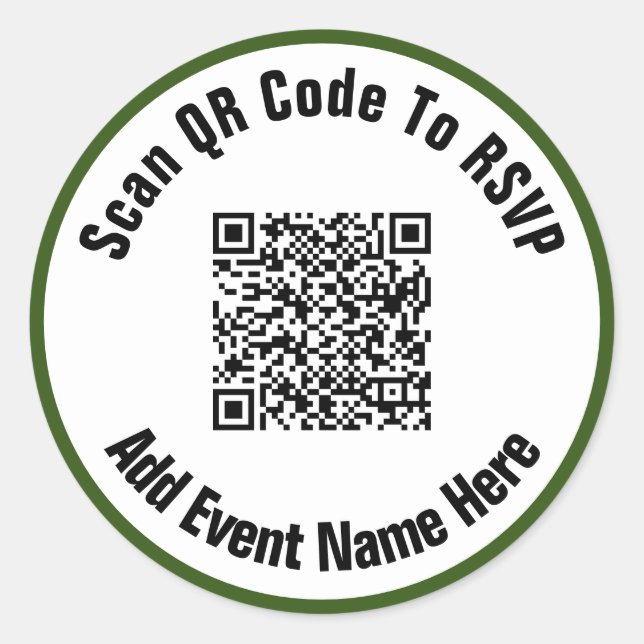 Scan QR Code To RSVP Event Black White and Green Classic Round Sticker (Front)