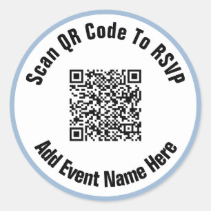 Scan QR Code To RSVP Event Black White Baby Blue Classic Round Sticker